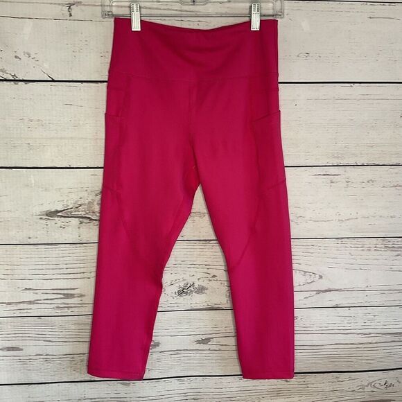 NEW Zyia Hot Pink Stay Gold Light N Tight High Rise 10 Size 6 -‎ 8 Crop Leggings - Picture 1 of 10